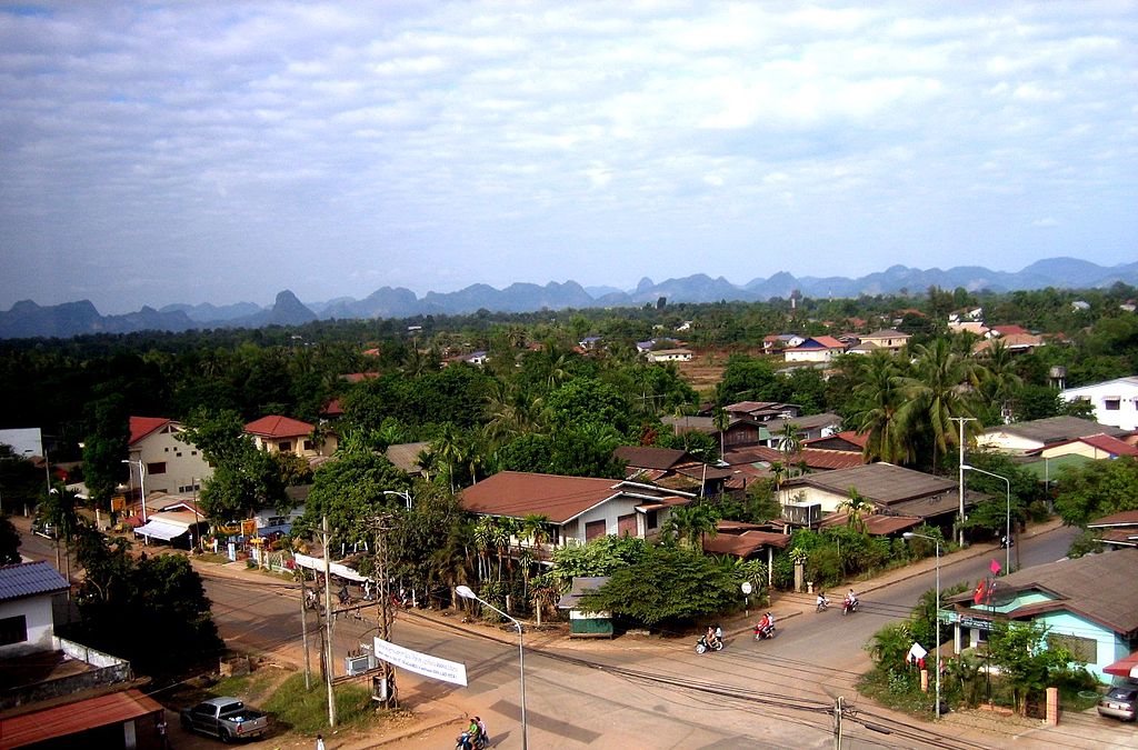 View of Thakhek and the surrounding mountains