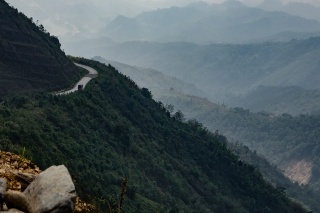 A highway in Laos between Vang Vieng and Luang Prabang