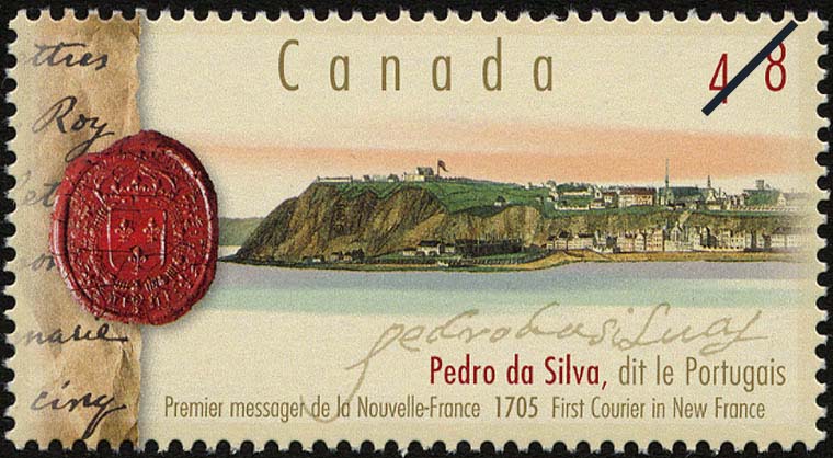 Pedro da Silva's commemorative stamp that was issued in his honour as New France's first post courier.